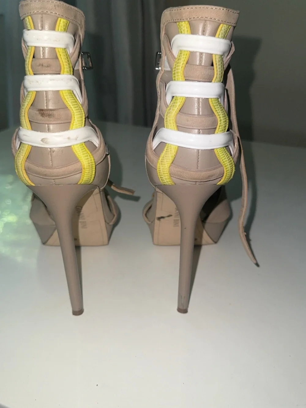 Gianni Bini Beige Cross-Strap Ankle Strap Heels